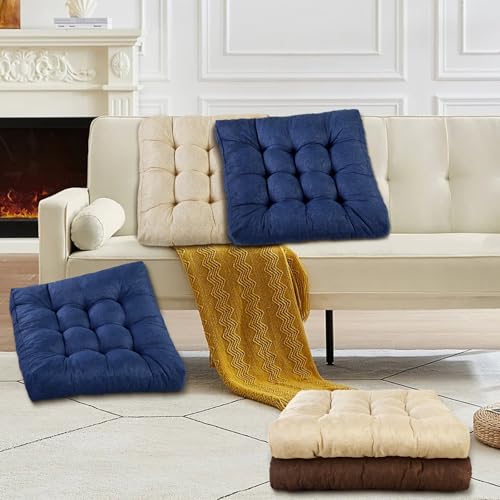 Meditation Floor Cushions, Thickened Floor Pillow for Adults, Large Square Pillows Seat Cushion for Tatami Living Room Yoga, Memory Sponge Block Added, 22x22 Inch, Drak Blue