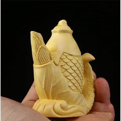 Antique Carps Wooden Statue Accents Zen Meditation Wood Sculpture Decor for Living Room Spa Or Yoga Studio Centerpiece Books Living Room Bedroom Ornament