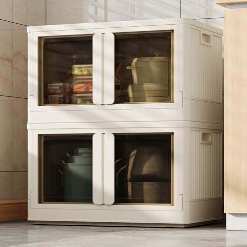 FLEXIMOUNTS 152 QT Stackable Storage Bins With Lids, Collapsible Plastic Storage Bins, Closet Organizers and Containers with Doors and Built-in Wheels For Home, 2 Pack Cubes, Milky White - color: Milky White, size: 76 Qt-2 Pack