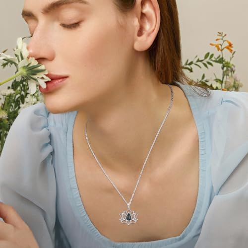 Lotus Necklaces for Women 925 Sterling Silver 7 Chakra/Yin Yang Pendant Necklace Spiritual Lotus Jewelry Birthday Yoga Gifts - style: Moss Agate-Lotus