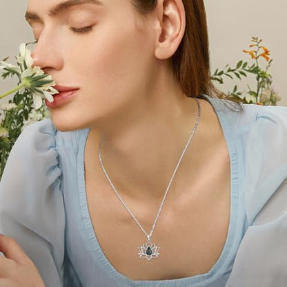 Lotus Necklaces for Women 925 Sterling Silver 7 Chakra/Yin Yang Pendant Necklace Spiritual Lotus Jewelry Birthday Yoga Gifts - style: Moss Agate-Lotus