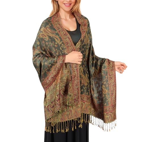 MUQU Women Pashmina Shawls and Wraps Scarf Soft Silky Reversible Paisley Scarves Shawl for Women - color: Green-a2