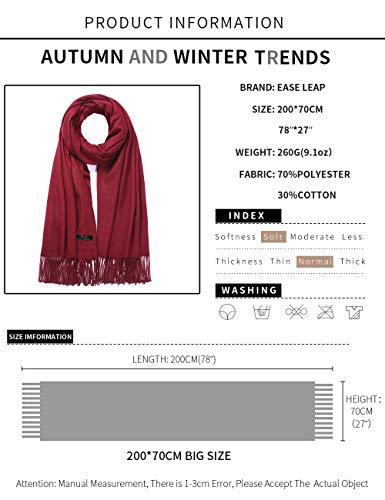 Pashmina Shawl Women Winter Scarf Warm Wedding Wraps Ladies Scarves for Evening Dresses - color: Wine Red