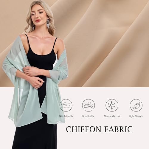 Shawls and Wraps for Evening Dresses Sheer Chiffon Women Elegant Soft Silky Wraps Wedding Bridal Scarf - color: Sage Green, size: 79*18‘’