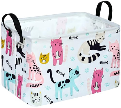 Rectangle Gift Storage Basket Home Shelf Storage Basket Organizer Box Clothes Laundry Hamper Nursery Basket Laundry Basket with Handles (Cat) - color: CAT