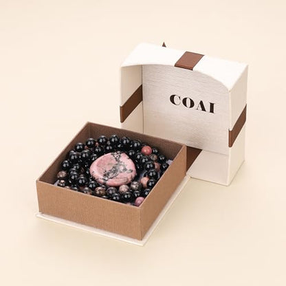 COAI Thumb Worry Stones Necklace for Men Women, Handmade 108 Mala Beaded Necklace for Women Men 8MM - style: Onyx & Rhodonite