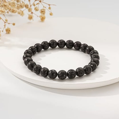 Healing Crystal Bracelet for Women, Natural Stone Beaded Healing Crystal Bracelet Triple Protection Stress Relief Beads Jewelry Birthday Gifts Jewelry for Her - style: Black Lava