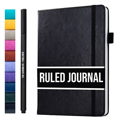 Lined Journal Notebook for writing | Ruled 200 pages, 120gsm Thick Paper with Sticky Notes,pen loop, elastic band, leather hard cover | Scribbles That Matter A5 journals for writing, 5.75x8.2 inches