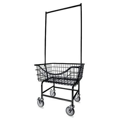 LVP Big Brother Commercial Laundry Cart with Dual Pole Rack 3.25 Bushels (Matte Black Vinyl Rust Coating, Extra Large)