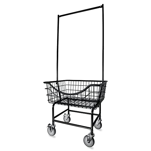 LVP Big Brother Commercial Laundry Cart with Dual Pole Rack 3.25 Bushels (Matte Black Vinyl Rust Coating, Extra Large)