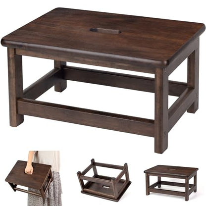 Wooden Step Stool (16.5" Dx12 Wx9 H) Bed Steps for High Beds for Adults - Natural Solid Wood One Step Stool, Heavy Duty- Holds up to 600Lbs- Perfect Safety (9in Height-Walnut)