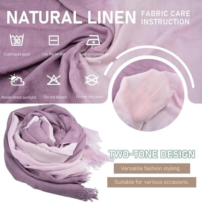 Two-tone Linen Scarf for Women Lightweight Summer Wrap Cotton Shawl Beach Travel Pashmina Gauze 75"×35" - color: Light Purple/Dark Purple