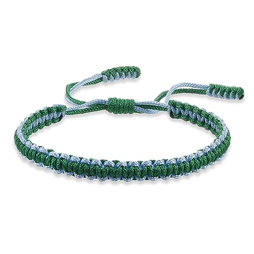 COLORFUL BLING Tibetan Buddhist Bracelets for Women Men Handmade Braided Rope String Lucky Protection Wristbands Prayer Family Couple Jewelry - color: blue green dark
