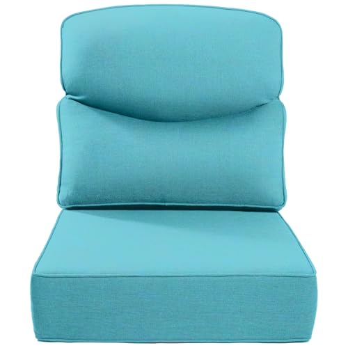 Luxury 22x24/22x25 6-Inch Smile Outdoor Cushions - 1 Set Deep Seat Water-Resistant Patio Furniture Replacement Cushion for Wicker Wood Metal Chair Rocker Loveseat Sofa - Turquoise - color: Turquoise/Smile, size: 22x24x6"(High Back)