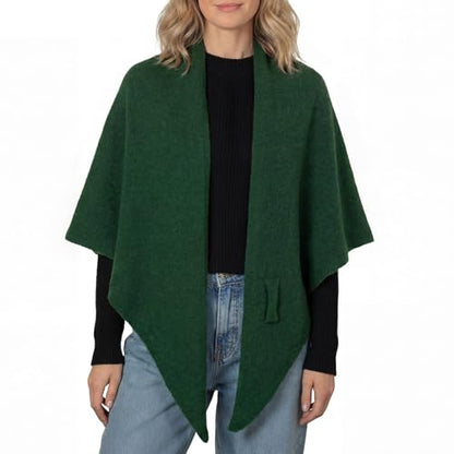 RIIQIICHY Shawl Wrap Women Pashmina Triangle Cape Knit Sweater Scarf for Fall Winter Fashion Accessory - color: Dark Green