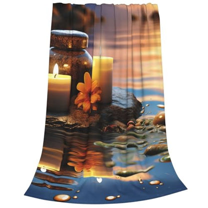 Ultra-Soft Micro Fleece Blanket Candles Meditation Stones Throw Blanket Soft Comfortable Throw Blanket Warm Cozy Plush Blanket Lightweight Fuzzy Blankets for Couch Bed Living Room All Season 60"x50"