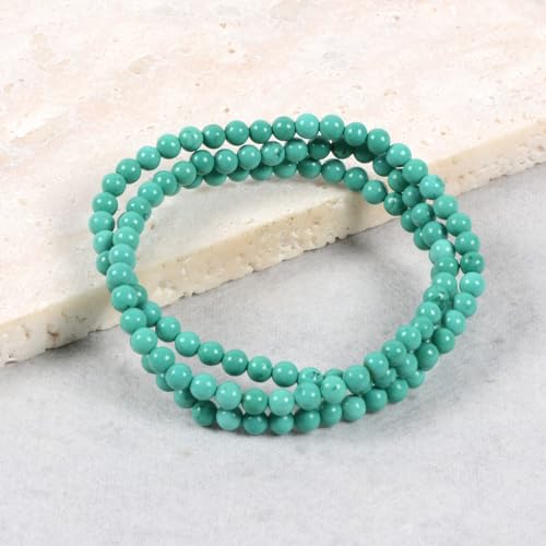 Justinstones Gem Semi Precious Gemstone 3pcs 4mm Round Beads Stretch Bracelet 6.5 Inch Unisex - color: Dyed Green Howlite Turquoise
