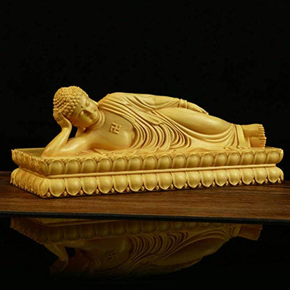 Figurine Statue Zen Reclining Buddha Boxwood Sculptures Handmade Decoration Gift for Home Office,Large