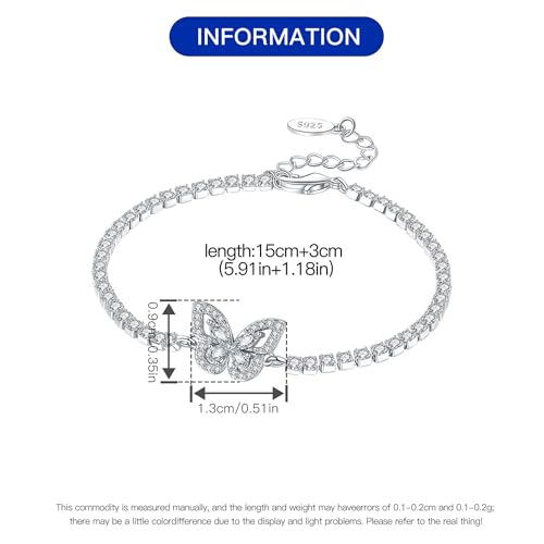 925 Sterling Silver Bracelet for Women,Silver Bracelet Chain Presents for Sister Daughter and Friend, Women's Jewelry for the Daily Occasion - color: Silvery | Tennis Chain Butterfly