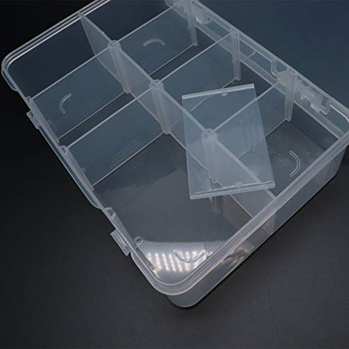 Xiaoyztan 8 Grids Clear Plastic Organizer with Adjustable Dividers, Jewelry Box Bead Storage Container for Small Parts, Fishing Tackle, DIY Crafts, and Earrings, Overall 7.3in x 4.9in - size: 7.9x4.9x1.65 in