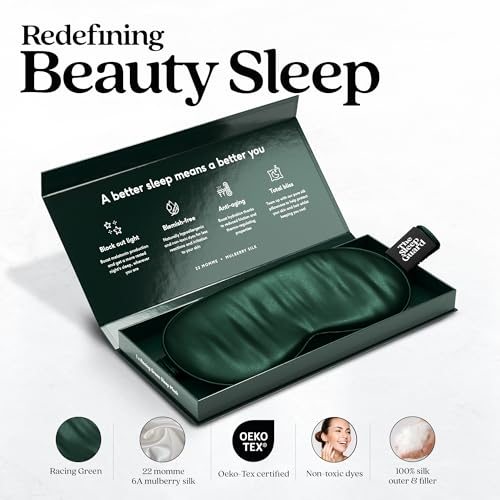 Pure Silk Sleep Mask [100% 6A Mulberry Silk, 22 Momme] Light Blocking Travel Essentials. Eye Masks for Sleeping. Black Oeko-Tex Blindfold. Eye Covers for Men & Women - color: Racing Green