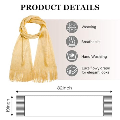 Sumolux Shawls Wraps for Evening Dresses Metallic Glitter Shawls Scarf for Women Sparkling Wedding with Free Buckle - color: Yellow