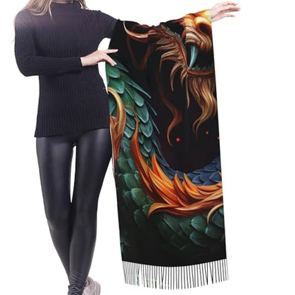 Astronaut Sitting in Yoga Chakra Scarf for Women Warm Soft Scarves Fashion Fringed Shawl Casual Tassel Blanket Scarf - color: Chinese Dragon