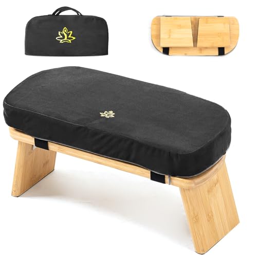 Meditation Bench, Bamboo Meditation Stool, Folding Kneeling Meditation Bench, Seiza Prayer Bench, Prayer Bench with Meditation Cushion, Kneeling Stool(Black-Bag) - color: Black-bag