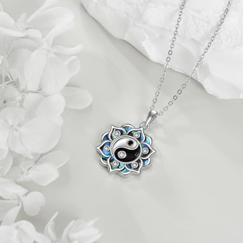 ONEFINITY Lotus Necklace 925 Sterling Silver Moonstone Pendant Necklace Yoga Lotus Jewelry for Women - style: Yin Yang Lotus