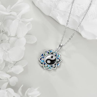 ONEFINITY Lotus Necklace 925 Sterling Silver Moonstone Pendant Necklace Yoga Lotus Jewelry for Women - style: Yin Yang Lotus