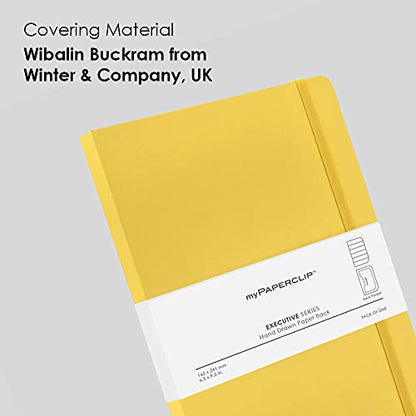 myPAPERCLIP Executive Series A5 Ruled Notebook | 192 Pages, 80 GSM, Soft Cover, A5 (5.83 x 8.27 in) | Flat Lay | Bookmark, Elastic Closure & Back Pocket | Yellow - color: Yellow, size: A5, Ruled