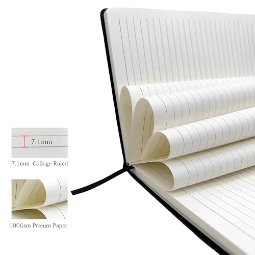 Lined Journal Notebook, 192 Pages A5 Notebooks College Ruled, Notebooks for Note Taking/School/Work, Journals for Writing, 100GSM Paper, 5.7" x 8.5" (Black) - color: Black