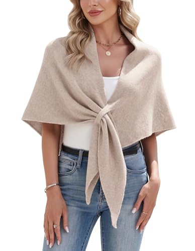 Shawl Wraps Women Pashmina Cardigan Triangle Cape Knit Shoulder Top Sweater Scarf for Fall Winter - color: 01 Light Khaki