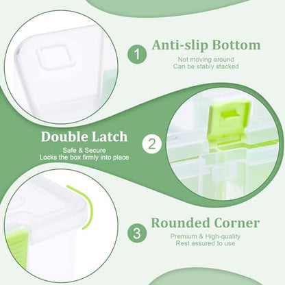 BTSKY Clear Plastic Dividing Storage Box with 4 Compartments Adjustable Storage Bin with Lid Plastic Craft Storage Container Multipurpose Sewing Box Art Supply Organizer, 13.3x8.1x3.4 Inches, Green - size: 13.3x8.1x3.4 Inches-Green