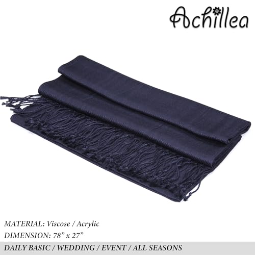 Achillea Lightweight Pashmina Scarf for Women – Soft Silky Shawl Wrap for Evening Dresses, Bridesmaids & Everyday Wear - color: Newport Navy