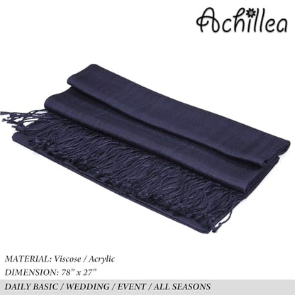 Achillea Lightweight Pashmina Scarf for Women – Soft Silky Shawl Wrap for Evening Dresses, Bridesmaids & Everyday Wear - color: Newport Navy
