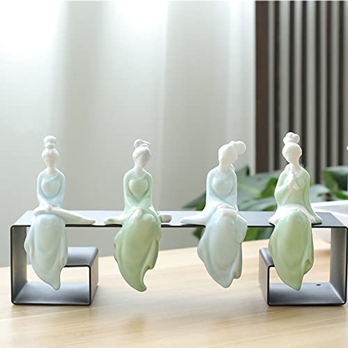 Ceramic Minimalist Statue, Chinese Ancient Beauty Lady Statues and Sculptures Table Top Bookshelf Top Desk/Bookshelf/Dinning Table Home Decor, Yoga/Zen/Meditation Decor (Green 1)