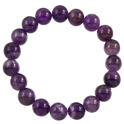 Falari 10mm Natural Semi Precious Gemstone Stretch Bracelet Unisex - color: Amethyst