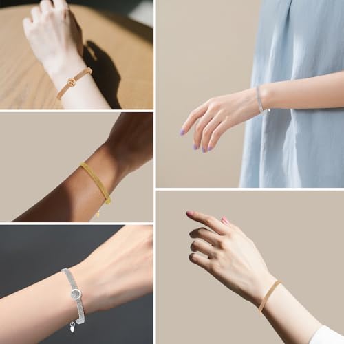 Mesh Link Gold Bracelet for Women 14K Gold Plated Clip Beads Dainty Bracelets Gift for Women - style: Silver-Wave