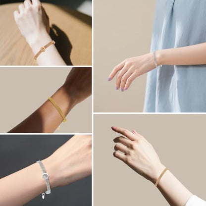 Mesh Link Gold Bracelet for Women 14K Gold Plated Clip Beads Dainty Bracelets Gift for Women - style: Silver-Wave