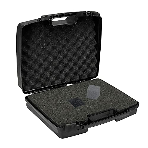 Small Hard Case with Foam, 14" Lightweight Pluck Foam Padded Protection Carrying/Storage Case - Customizable Interior for GoPro, Camera, iPhone, Tablet, Black - Outer Size:14” x 10.4” x 3.5” - style: Inner 13.7" X 8.6" X 3.1"