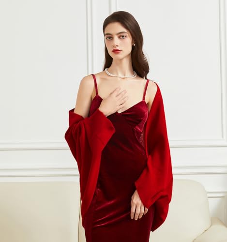 Huralona Women's Open Front Wool Shawl Wrap Scarf with Sleeves Outer Warm Knitted Poncho Cape Fall Winter - color: Dark Red