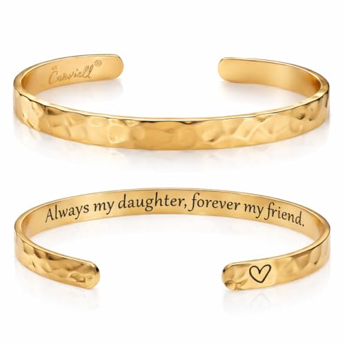 Carviell Bracelet - Gifts for Women – Inspirational, Friendship, Love, Mom, Daughter, Sister, Christian, Graduation, Memorial & Wedding Gifts – 100+ Phrases – Stainless Steel, Gift-Ready - style: DAUGHTER'S Gift - Always my daughter, forever my friend