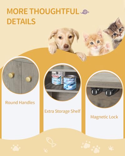 Hzuaneri Cat Litter Box Enclosure Enclosed, Hidden Litter Box Cabinet Furniture with Storage, Wooden Indoor Cat House Large, Modern End Table for Living Room Entryway, Greige and Gold CB01505G - color: Greige and Gold