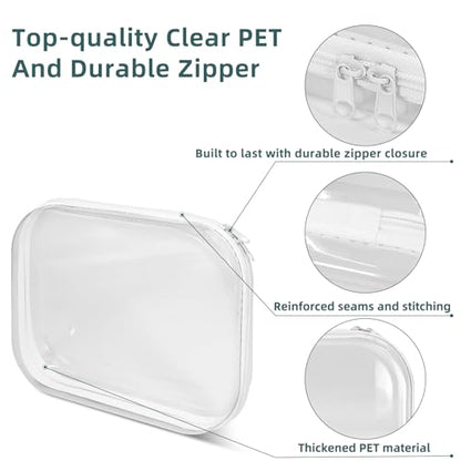 Clear Hard Shell Zipper Cases(3 Packs), Plastic Hard Sided Zippers Pouches Clear Hardshell Pencil Case For Storage, Diaper Bag Organizer Bliss Bins 2*Small/1*Medium