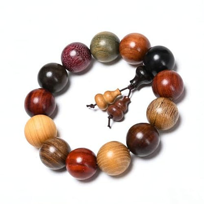 Handcrafted Wooden Bead Bracelet Mixed Natural Wood Colors Prayer Bracelet for Men or Women,1pc/pack - style: Dia.20mmX12pcsJingGong