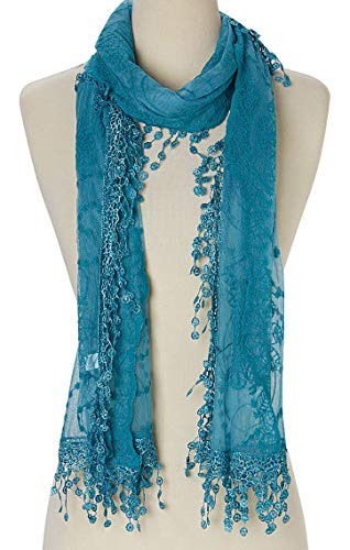 Cindy and Wendy Lightweight Soft Leaf Lace Fringes Scarf Bridal Veils shawl for Women - color: Blue