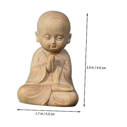 Healifty Boxwood Monk Figurine Hand Carved Desktop Decoration for Home Office Small Pet Ornament Delicate Wood Sculpture for Meditation Feng Shui Decor