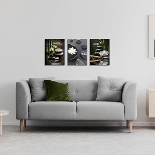 FuShvre Zen Wall Art for Bathroom Zen Stone Bamboo Lotus Orchid Flower Pictures Still Life Prints for Zen Meditation Room Wall Decor Framed 12x16 inch each piece (small) - size: 16"L x 12"W