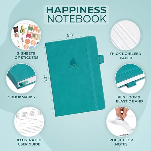 Clever Fox Happiness Notebook – Daily Positivity Journal for Women with Prompts & Positive Quotes – Affirmation & Self Esteem Gifts (Turquoise) - color: Turquoise